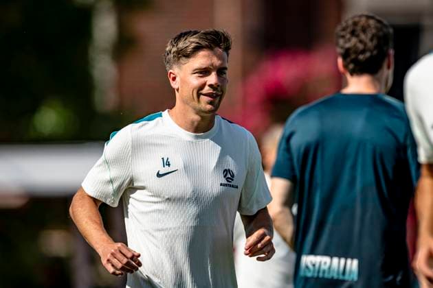 DALLAS - Cameron Devlin of Australia during the 2026 World Cup, training with Australia at Washburne Soccer and Track Stadium on July 2, 2026, in Dallas, United States. (Photo by Stefan Koops EYE4IMAGES DeFodi Images) - *** DALLAS: Cameron Devlin of Australia during the 2026 World Cup, training with the Australian national team at Washburne Soccer and Track Stadium on July 2, 2026, in Dallas, United States. Photo by Stefan Koops, EYE4IMAGES, DeFodi Images