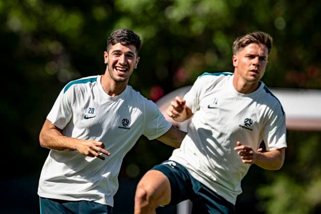 DALLAS - (left) Cristian Volpato of Australia during the 2026 World Cup, training with Australia at Washburne Soccer and Track Stadium on July 2, 2026 in Dallas, United States. (Photo by Stefan Koops EYE4IMAGES DeFodi Images) - *** DALLAS: Cristian Volpato of Australia during the 2026 World Cup, training with the Australian national team at Washburne Soccer and Track Stadium on July 2, 2026, in Dallas, United States. Photo by Stefan Koops, EYE4IMAGES, DeFodi Images