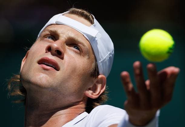 Belgian Zizou Bergs pictured in action during a tennis match against Portuguese Faria, in the second round of the Men s singles at the Wimbledon grand slam tennis tournament in London, Britain, Thursday 02 July 2026. BENOITxDOPPAGNE  x180183372x