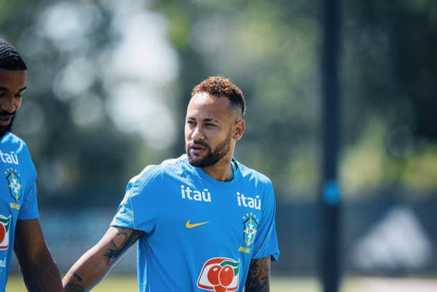 Treino da Seleção Brasileira NOVA JERSEY, NJ - 02.07.2026: TREINO DA SELEcaO BRASILEIRA - Neymar Jr. during a training session with the Brazilian national team, Nationalteam at the New York Red Bulls training center in Morristown, New Jersey, United States. The Brazilian team will face Norway on Sunday in the Round of 16 of the 2026 FIFA World Cup, WM, Weltmeisterschaft, Fussball (Photo: Marcelo Machado de Melo Fotoarena) x2977045x  MarceloxMachadoxdexMelo