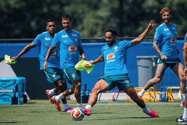Treino da Seleção Brasileira NOVA JERSEY, NJ - 02.07.2026: TREINO DA SELEcaO BRASILEIRA - Matheus Cunha during a training session with the Brazilian national team, Nationalteam at the New York Red Bulls training center in Morristown, New Jersey, United States. The Brazilian team faces Norway on Sunday in the Round of 16 of the 2026 FIFA World Cup, WM, Weltmeisterschaft, Fussball (Photo: Marcelo Machado de Melo Fotoarena) x2977052x  MarceloxMachadoxdexMelo