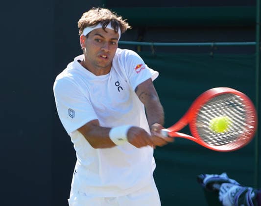 Tennis - 2026 Wimbledon Championships - Day Four (Week One) - All England Lawn Tennis & Croquet Club, London - Thursday 2nd July 2026 Mens Singles, Second Round: James Duckworth (AUS) vs. Flavio Cobolli (ITA) Flavio Cobolli (ITA) COLORSPORT ANDREW COWIE 