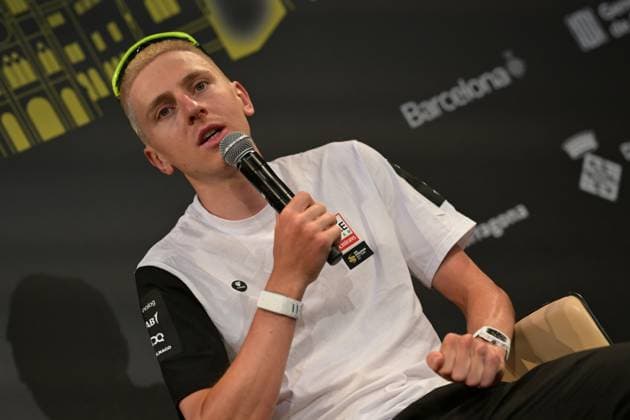 Slovenian Tadej Pogacar of UAE Team Emirates-XRG pictured during a press conference, PK, Pressekonferenz ahead of the 2026 Tour de France cycling race, Thursday 02 July 2026, in Barcelona, Spain. The 113th edition of the Tour de France starts on Saturday 4 July in Barcelona, Spain, and will finish in Paris, France on the 26th of July. DAVIDxPINTENS  x180185746x