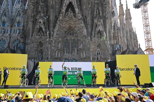 Tour de France 2026 Media Activities 02 07 2026 BARCELONA, SPAIN - JULY 02 : Team Caja Rural - Seguros RGA pictured during the teams presentation prior to the 113rd edition of Tour de France an UCI World Tour 2.UWT Team Time Trial stage for Men Elite of 19 km with start in Barcelona and finish in Barcelona on July 2, 2026 in Barcelona, Spain, 02 07 2026 Barcelona Spain  Copyright: xSzymonxGruchalskix