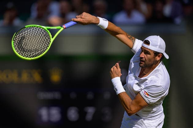 Day Four: The Championships - Wimbledon 2026 LONDON, ENGLAND JULY 02 - Matteo Berrettini of Italy during Gentlemen s Single Second Round against Arthur Fils of France at The Wimbledon Lawn Tennis Championship at Wimbledon on July 02, 2026 in London, England. (Photo by Keeran Marquis)  Copyright: xKeeranxMarquis Fotoarena SPPx Sportspressphoto_SPR182715