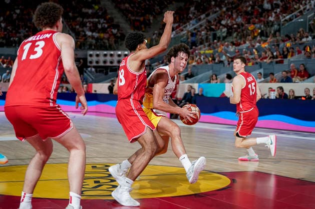 July 2, 2026, Madrid, Madrid, Spain: Mario Sant-Supery of Spain in action during the 2027 Basket World Cup qualifier match played between Spain and Denmark at Caja Magica on July 02, 2026 in Madrid, Spain. Madrid Spain - ZUMAa181 20260702_zaa_a181_029 Copyright: xAngelxPerezxMecax