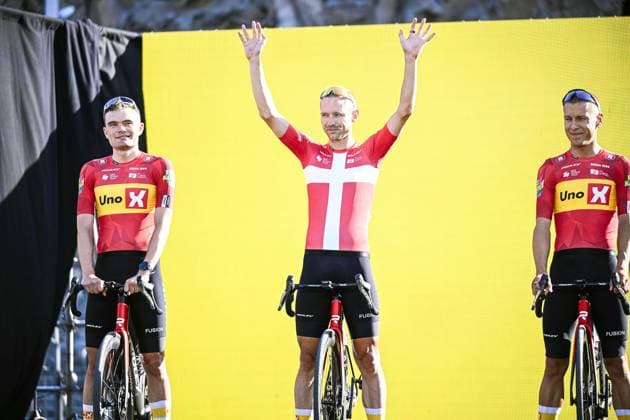 Danish Magnus Cort Nielsen of Uno-X Mobility pictured at the team presentation of the 2026 Tour de France cycling race, Thursday 02 July 2026, in Barcelona, Spain. The 113th edition of the Tour de France starts on Saturday 4 July in Barcelona, Spain, and will finish in Paris, France on the 26th of July. JASPERxJACOBS  x180192262x