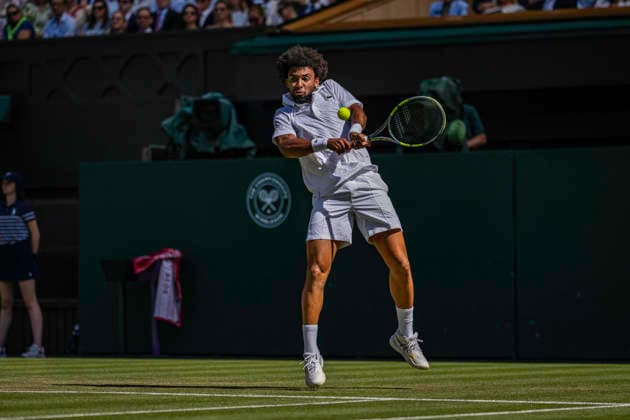 RECORD DATE NOT STATED 2nd July 2026; All England Lawn Tennis and Croquet Club, London, England; Wimbledon Tennis Tournament, Day Four; Arthur Fils (FRA) plays a backhand in his second round match against Matteo Berrettini (ITA) GodfreyxPitt