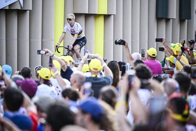 Slovenian Tadej Pogacar of UAE Team Emirates-XRG pictured at the team presentation of the 2026 Tour de France cycling race, Thursday 02 July 2026, in Barcelona, Spain. The 113th edition of the Tour de France starts on Saturday 4 July in Barcelona, Spain, and will finish in Paris, France on the 26th of July. JASPERxJACOBS  x180193466x