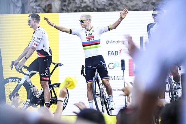 Slovenian Tadej Pogacar of UAE Team Emirates-XRG pictured at the team presentation of the 2026 Tour de France cycling race, Thursday 02 July 2026, in Barcelona, Spain. The 113th edition of the Tour de France starts on Saturday 4 July in Barcelona, Spain, and will finish in Paris, France on the 26th of July. JASPERxJACOBS  x180193800x