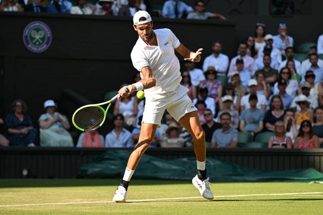 Wimbledon Tennis Championships 2026 - Day 4 LONDON, UNITED KINGDOM - July 02 : Matteo Berrettini of Italy plays in the Mens singles second round match against Arthur Fils of France during day four of The Wimbledon Tennis Championships at All England Lawn Tennis and Croquet Club on July 02, 2026 in London, United Kingdom. Ray Tang Anadolu London United Kingdom. Editorial use only. Please get in touch for any other usage.  Copyright: x2026xAnadoluxRayxTangx