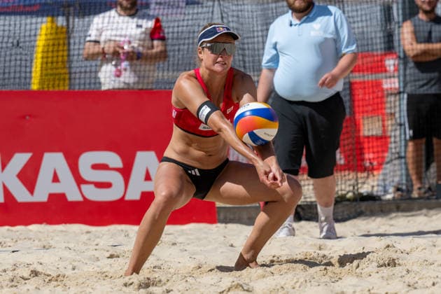 GSTAAD, SWITZERLAND - JULY 2: Svenja Müller (Player No. 1, GER) during the Beach Pro Tour - Elite 16 at Gstaad on July 2, 2026 in Gstaad, Switzerland. Switzerland Copyright: xPeterxWeberx