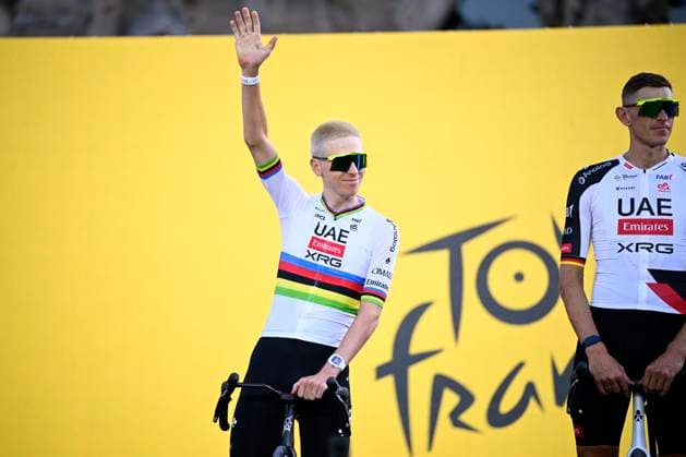 Tour de France 2026 Media Activities 02 07 2026 BARCELONA, SPAIN - JULY 02 : Pogacar Tadej (SLO) of UAE Team Emirates XRG on the podium pictured during the teams presentation prior to the 113rd edition of Tour de France an UCI World Tour 2.UWT Team Time Trial stage for Men Elite of 19 km with start in Barcelona and finish in Barcelona on July 2, 2026 in Barcelona, Spain, 02 07 2026 Barcelona Spain  Copyright: xTomasxSiskx