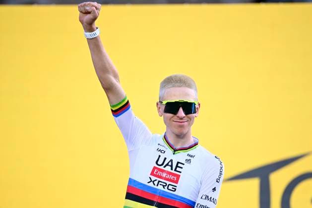 Tour de France 2026 Media Activities 02 07 2026 BARCELONA, SPAIN - JULY 02 : Pogacar Tadej (SLO) of UAE Team Emirates XRG on the podium pictured during the teams presentation prior to the 113rd edition of Tour de France an UCI World Tour 2.UWT Team Time Trial stage for Men Elite of 19 km with start in Barcelona and finish in Barcelona on July 2, 2026 in Barcelona, Spain, 02 07 2026 Barcelona Spain  Copyright: xTomasxSiskx