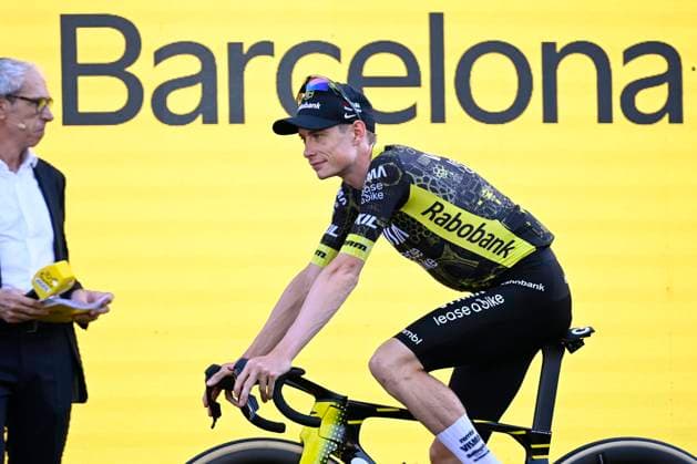 Tour de France 2026 Media Activities 02 07 2026 BARCELONA, SPAIN - JULY 02 : Vingegaard Jonas (DEN) of Team Visma Lease a Bike on the podium pictured during the teams presentation prior to the 113rd edition of Tour de France an UCI World Tour 2.UWT Team Time Trial stage for Men Elite of 19 km with start in Barcelona and finish in Barcelona on July 2, 2026 in Barcelona, Spain, 02 07 2026 Barcelona Spain  Copyright: xTomasxSiskx