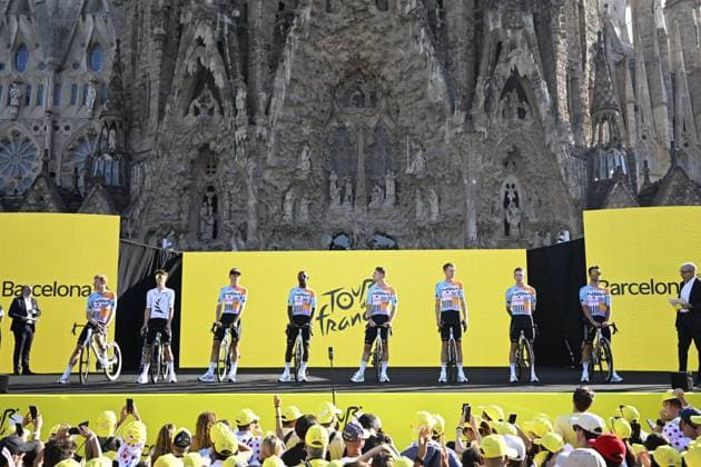 Tour de France 2026 Media Activities 02 07 2026 BARCELONA, SPAIN - JULY 02 : Team NSN Development on the podium pictured during the teams presentation prior to the 113rd edition of Tour de France an UCI World Tour 2.UWT Team Time Trial stage for Men Elite of 19 km with start in Barcelona and finish in Barcelona on July 2, 2026 in Barcelona, Spain, 02 07 2026 Barcelona Spain  Copyright: xTomasxSiskx