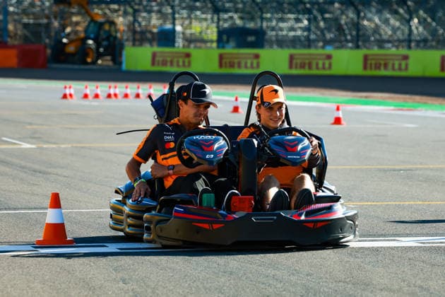 F1 - BRITISH GRAND PRIX 2026 NORRIS Lando (gbr), McLaren F1 Team MCL40, PIASTRI Oscar (aus), McLaren F1 Team MCL40, portrait doing karting during the Formula 1 British Grand Prix 2026, 9th round of the 2026 Formula One World Championship, WM, Weltmeisterschaft from July 3 to 5, 2026 on the Silverstone Circuit, in Silverstone, United Kingdom - SilverstoneUnited Kingdom  Copyright: xFLORENTxGOODENx