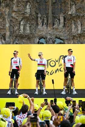 Tour de France 2026 Media Activities 02 07 2026 BARCELONA, SPAIN - JULY 02 : Pogacar Tadej (SLO) of UAE Team Emirates XRG on the podium pictured during the teams presentation prior to the 113rd edition of Tour de France an UCI World Tour 2.UWT Team Time Trial stage for Men Elite of 19 km with start in Barcelona and finish in Barcelona on July 2, 2026 in Barcelona, Spain, 02 07 2026 Barcelona Spain  Copyright: xSzymonxGruchalskix
