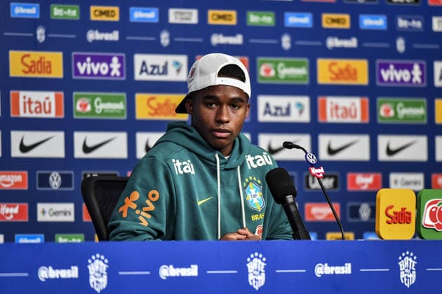 Endrick gives an interview during a Brazilian national team, Nationalteam (Seleção) press conference, PK, Pressekonferenz at the Ridge Hotel in Morristown, New Jersey. (Photo by Rebekah Wynkoop SPP)  Copyright: xRebekahxWynkoop SPPx Sportspressphoto_SPR182796