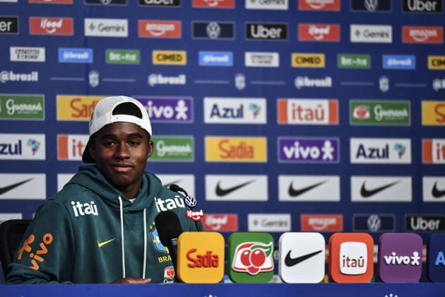 Endrick gives an interview during a Brazilian national team, Nationalteam (Seleção) press conference, PK, Pressekonferenz at the Ridge Hotel in Morristown, New Jersey. (Photo by Rebekah Wynkoop SPP)  Copyright: xRebekahxWynkoop SPPx Sportspressphoto_SPR182798
