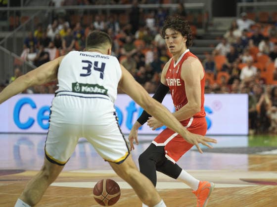 Bosnia and Herzegovina v Turkiye - FIBA Basketball World Cup 2027 European Qualifiers ZENICA, BOSNIA AND HERZEGOVINA - JULY 2: Cedi Osman (6) of Turkiye in action against Kenan Kamenjas (34) of Bosnia and Herzegovina during the FIBA Basketball World Cup 2027 first round match between Bosnia and Herzegovina and Turkiye at Husejin Smajlovic Hall in Zenica, Bosnia and Herzegovina, on July 2, 2026. Samir Jordamovic Anadolu Zenica Bosnia and Herzegovina. Editorial use only. Please get in touch for any other usage.  Copyright: x2026xAnadoluxSamirxJordamovicx