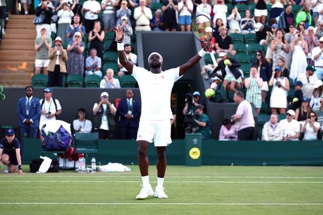 Frances Tiafoe celebrates victory over Jan Choinski in their third round match Wimbledon Tennis Championships, Day 4, The All England Lawn Tennis and Croquet Club, London, UK - 02 Jul 2026London The All England Lawn Tennis and United Kingdom  Copyright: xKieranxMcManus Shutterstockx 16970349gx