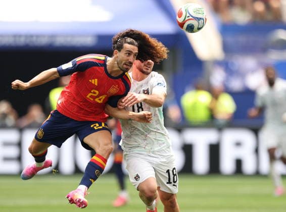 RECORD DATE NOT STATED FIFA World Cup, WM, Weltmeisterschaft, Fussball 2026 - Round of 32 - Spain vs Austria Marc Cucurella of Spain (L) and Romano Schmid of Austria in action during the FIFA World Cup 2026 Round of 32 match Spain against Austria, in Los Angeles, USA, 02 July 2026. INGLEWOOD United States  Copyright: xCHRISTOPHERxTORRESx