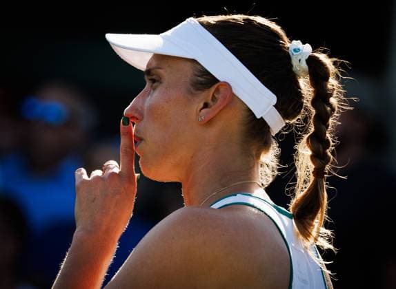 Belgian Elise Mertens pictured during a tennis match against Uzbek Timofeeva, in the second round of the ladies singles at the Wimbledon grand slam tennis tournament in London, Britain, Thursday 02 July 2026. BENOITxDOPPAGNE  x180199082x