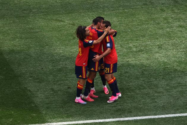 Spanish players celebrate a goal during the FIFA World Cup, WM, Weltmeisterschaft, Fussball 2026 Round of 32 match Spain against Austria, in Los Angeles, United States, 02 July 2026. FIFA World Cup 2026 - Round of 32 - Spain vs Austria !ACHTUNG: NUR REDAKTIONELLE NUTZUNG!  Copyright: xDavidxTorox AME6732 20260702-55020781450_1
