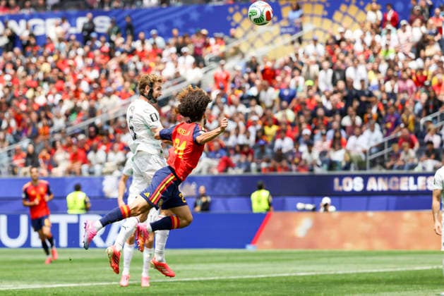 SOCCER - FIFA World Cup, WM, Weltmeisterschaft, Fussball 2026 INGLEWOOD,CALIFORNIA,USA,02.JUL.26 - SOCCER - FIFA World Cup, round of 32, Spain vs Austria. Image shows Stefan Posch (AUT) and Marc Cucurella (ESP).  GEPAxpictures xArminxRauthner