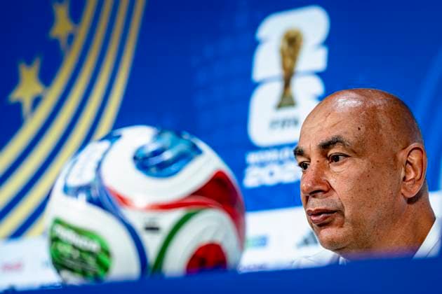 DALLAS - Egypt national coach Hossam Hassan during the 2026 World Cup, Egypt MD-1 press conference, PK, Pressekonferenz at AT&T Stadium on July 2, 2026 in Dallas, United States. (Photo by Stefan Koops EYE4IMAGES DeFodi Images) - *** DALLAS: Egypt national team coach Hossam Hassan during the 2026 World Cup, Egypt Match Day 1 press conference at AT&T Stadium on July 2, 2026, in Dallas, United States. Photo by Stefan Koops, EYE4IMAGES, DeFodi Images