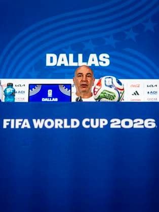 DALLAS - Egypt national coach Hossam Hassan during the 2026 World Cup, Egypt MD-1 press conference, PK, Pressekonferenz at AT&T Stadium on July 2, 2026 in Dallas, United States. (Photo by Stefan Koops EYE4IMAGES DeFodi Images) - *** DALLAS: Egypt national team coach Hossam Hassan during the 2026 World Cup, Egypt Match Day 1 press conference at AT&T Stadium on July 2, 2026, in Dallas, United States. Photo by Stefan Koops, EYE4IMAGES, DeFodi Images