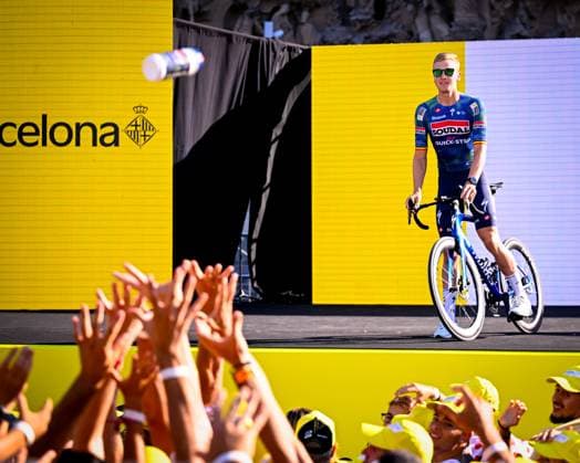 Tour de France 2026 Media Activities 02 07 2026 BARCELONA, SPAIN - JULY 02 : Merlier Tim (BEL) of Soudal Quick Step pictured during the teams presentation prior to the 113rd edition of Tour de France an UCI World Tour 2.UWT Team Time Trial stage for Men Elite of 19 km with start in Barcelona and finish in Barcelona on July 2, 2026 in Barcelona, Spain, 02 07 2026  Copyright: xTomasxSiskx
