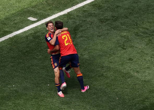 (260703) -- LOS ANGELES, July 3, 2026 -- Mikel Oyarzabal (R) of Spain celebrates with Gavi after scoring during the round of 32 match between Spain and Austria at the 2026 FIFA World Cup, WM, Weltmeisterschaft, Fussball at Los Angeles Stadium in Los Angeles, the United States, July 2, 2026. ) (SP)U.S.-LOS ANGELES-FOOTBALL-FIFA WORLD CUP-ROUND OF 32-ESP VS AUT LixYing 