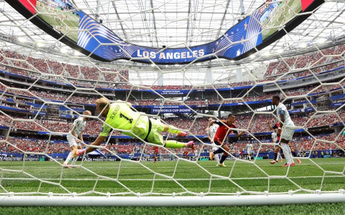 (260703) -- LOS ANGELES, July 3, 2026 -- Pedro Porro (front, 2nd R) of Spain celebrates after scoring during the round of 32 match between Spain and Austria at the 2026 FIFA World Cup, WM, Weltmeisterschaft, Fussball at Los Angeles Stadium in Los Angeles, the United States, July 2, 2026. ) (SP)U.S.-LOS ANGELES-FOOTBALL-FIFA WORLD CUP-ROUND OF 32-ESP VS AUT ChenxYichen 