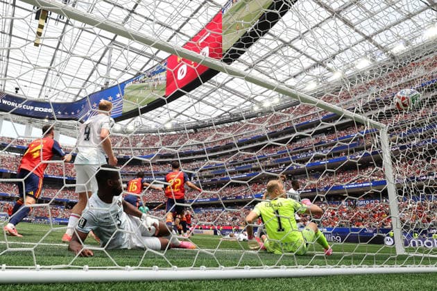 (260703) -- LOS ANGELES, July 3, 2026 -- Marc Cucurella (not pictured) of Spain scores a goal which was later disallowed during the round of 32 match between Spain and Austria at the 2026 FIFA World Cup, WM, Weltmeisterschaft, Fussball at Los Angeles Stadium in Los Angeles, the United States, July 2, 2026. ) (SP)U.S.-LOS ANGELES-FOOTBALL-FIFA WORLD CUP-ROUND OF 32-ESP VS AUT HuangxZongzhi 