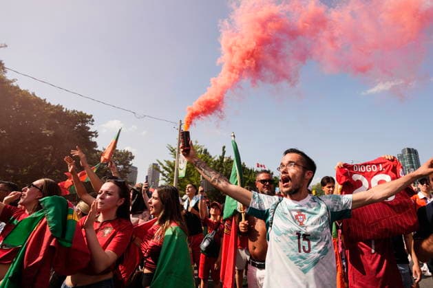 July 2, 2026, Toronto, On, CAN: Portugal fans gather ahead of their FIFA 2026 World Cup round of 32 match against Croatia, in Toronto on Thursday. July 2, 2026. Canada News - July 2, 2026  - ZUMAc35_ 20260702_zaf_c35_054 Copyright: xChrisxYoungx