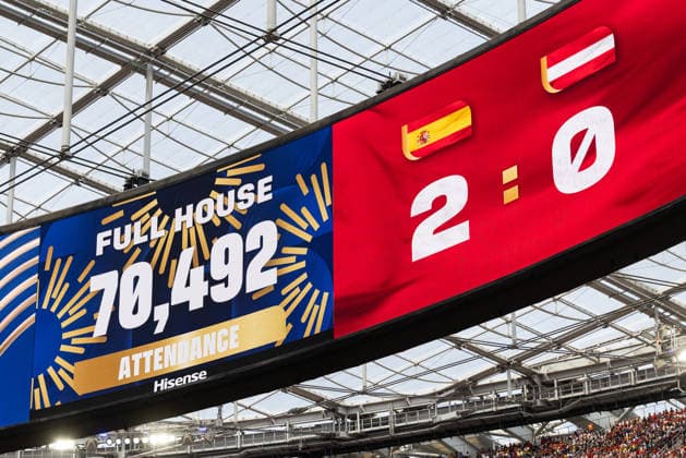SOCCER - FIFA World Cup, WM, Weltmeisterschaft, Fussball 2026 INGLEWOOD,CALIFORNIA,USA,02.JUL.26 - SOCCER - FIFA World Cup, round of 32, Spain vs Austria. Image shows the video wall showing the attendance.  GEPAxpictures xArminxRauthner