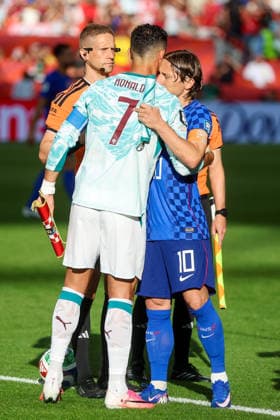 Portugal v Croatia: Round Of 32 - FIFA World Cup, WM, Weltmeisterschaft, Fussball 2026 Referee Espen Eskas, Cristiano Ronaldo of Portugal and Luka Modric of Croatia during the FIFA World Cup 2026 Round Of 32 match between Portugal and Croatia at Toronto Stadium on July 2, 2026 in Toronto, Canada.  SanjinxStrukic PIXSELL