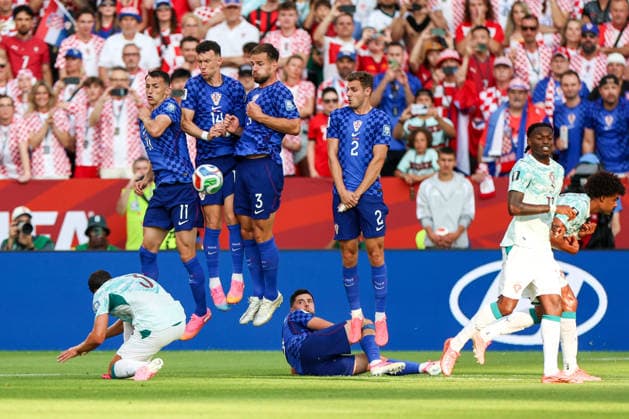 Portugal v Croatia: Round Of 32 - FIFA World Cup, WM, Weltmeisterschaft, Fussball 2026 Defensive wall attempts to block the free kick during the FIFA World Cup 2026 Round Of 32 match between Portugal and Croatia at Toronto Stadium on July 2, 2026 in Toronto, Canada.  SanjinxStrukic PIXSELL