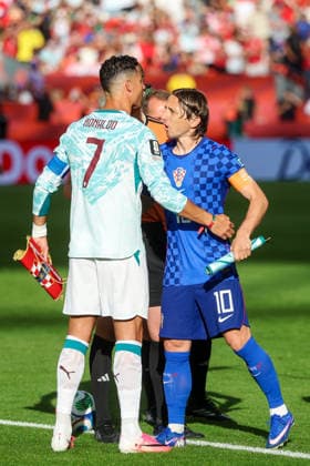Portugal v Croatia: Round Of 32 - FIFA World Cup, WM, Weltmeisterschaft, Fussball 2026 Cristiano Ronaldo of Portugal and Luka Modric of Croatia during the FIFA World Cup 2026 Round Of 32 match between Portugal and Croatia at Toronto Stadium on July 2, 2026 in Toronto, Canada.  SanjinxStrukic PIXSELL