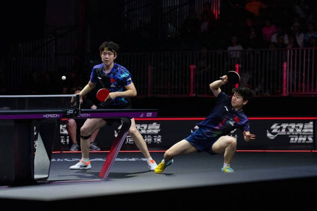 LOS ANGELES, CALIFORNIA - JULY 02: Wang Chuqin and Sun Yingsha of China compete in the Mixed Doubles Semifinal match against Hugo Calderano and Bruna Takahashi of Brazil on day 7 of United States Smash 2026 at Ontario Convention Center on July 2, 2026 in Los Angeles, California.  Copyright: xVCGx 111651923693