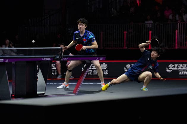 LOS ANGELES, CALIFORNIA - JULY 02: Wang Chuqin and Sun Yingsha of China compete in the Mixed Doubles Semifinal match against Hugo Calderano and Bruna Takahashi of Brazil on day 7 of United States Smash 2026 at Ontario Convention Center on July 2, 2026 in Los Angeles, California.  Copyright: xVCGx 111651923688