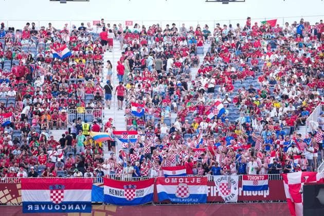 Fans of Croatia cheer during a FIFA Men’s World Cup 2026 round of 32 football match between Portugal and Croatia at Toronto Stadium, in Toronto July 02th 2026 (Photo by Alexandra Fechete SPP)  Copyright: xAlexandraxFechete SPPx Sportspressphoto_SPR183003