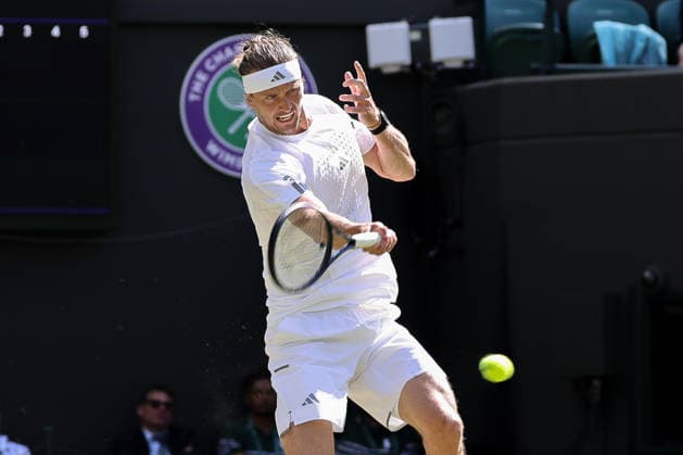 (260703) -- LONDON, July 3, 2026 -- Alexander Zverev of Germany returns the ball during the men s singles second round match against Valentin Royer of France at the Wimbledon Tennis Championships in London, Britain, on July 2, 2026. (Photo by Xinhua) (SP)BRITAIN-LONDON-TENNIS-WIMBLEDON-MEN S SINGLES DinendraxHaria 