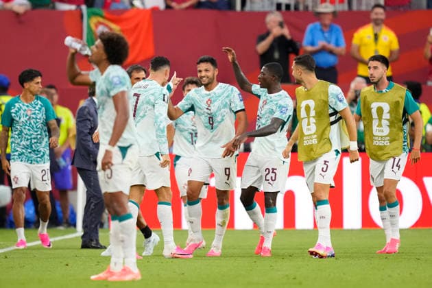 Portugal v Croatia: Round Of 32 - FIFA World Cup, WM, Weltmeisterschaft, Fussball 2026 Goncalo Ramos of Portugal celebrates after scoring his team s second goal with teammates during the FIFA World Cup 2026 Round Of 32 match between Portugal and Croatia at Toronto Stadium on July 02, 2026 in Toronto, Ontario. Toronto ON Canada  Copyright: xJosexBretonx originalFilename:bretonhernandez-portugal260702_npStW.jpg