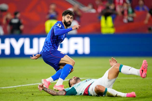 Portugal v Croatia: Round Of 32 - FIFA World Cup, WM, Weltmeisterschaft, Fussball 2026 Josko Gvardiol of Croatia celebrates after scoring his team s second goal later disallowed by VAR during the FIFA World Cup 2026 Round Of 32 match between Portugal and Croatia at Toronto Stadium on July 02, 2026 in Toronto, Ontario. Toronto ON Canada  Copyright: xJosexBretonx originalFilename:bretonhernandez-portugal260702_npaZy.jpg