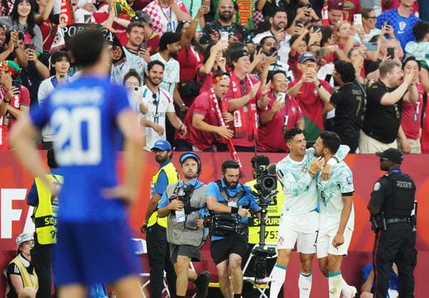 July 2, 2026, Toronto, On, CANADA: Portugal s Goncalo Ramos (9) celebrates his goal against Croatia with Cristiano Ronaldo (7) during the second half of a World Cup round of 32 soccer match, in Toronto on Thursday, July 2, 2026. Canada News - July 2, 2026  - ZUMAc35_ 20260702_zaf_c35_195 Copyright: xNathanxDenettex