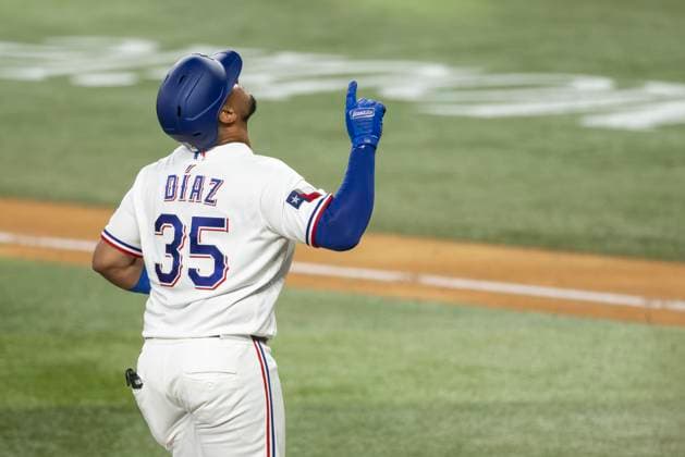 July 2, 2026, Arlington, Texas, USA: Texas Rangers designated hitter ELIAS DIAZ (35) celebrates after hitting a homerun during a MLB, Baseball Herren, USA game between the Detroit Tigers and Texas Rangers at Globe Life Field. Rangers win 10-4. Arlington USA - ZUMAf180 20260702_zsp_f180_002 Copyright: xMarkxFannx