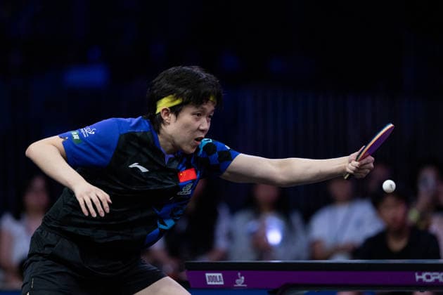 LOS ANGELES, CALIFORNIA - JULY 02: Wang Chuqin of China competes in the Men s Singles - Round of 16 match against Anders Lind of Denmark on day 7 of United States Smash 2026 at Ontario Convention Center on July 2, 2026 in Los Angeles, California.  Copyright: xVCGx 111651980439